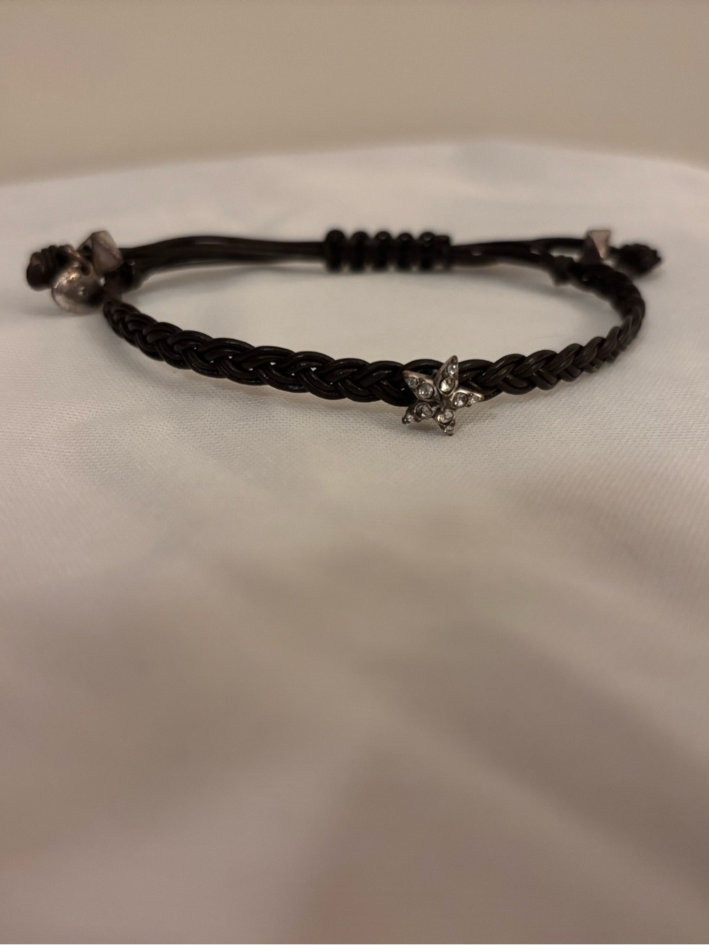 Fossil Black Braided Leather Bracelet with Crystal Star Charm